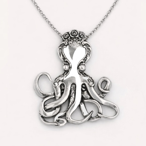 “Vintage Fork Octopus” Silverware Spoon Squid Octopod Kraken Tentacles Necklace - Picture 13 of 14